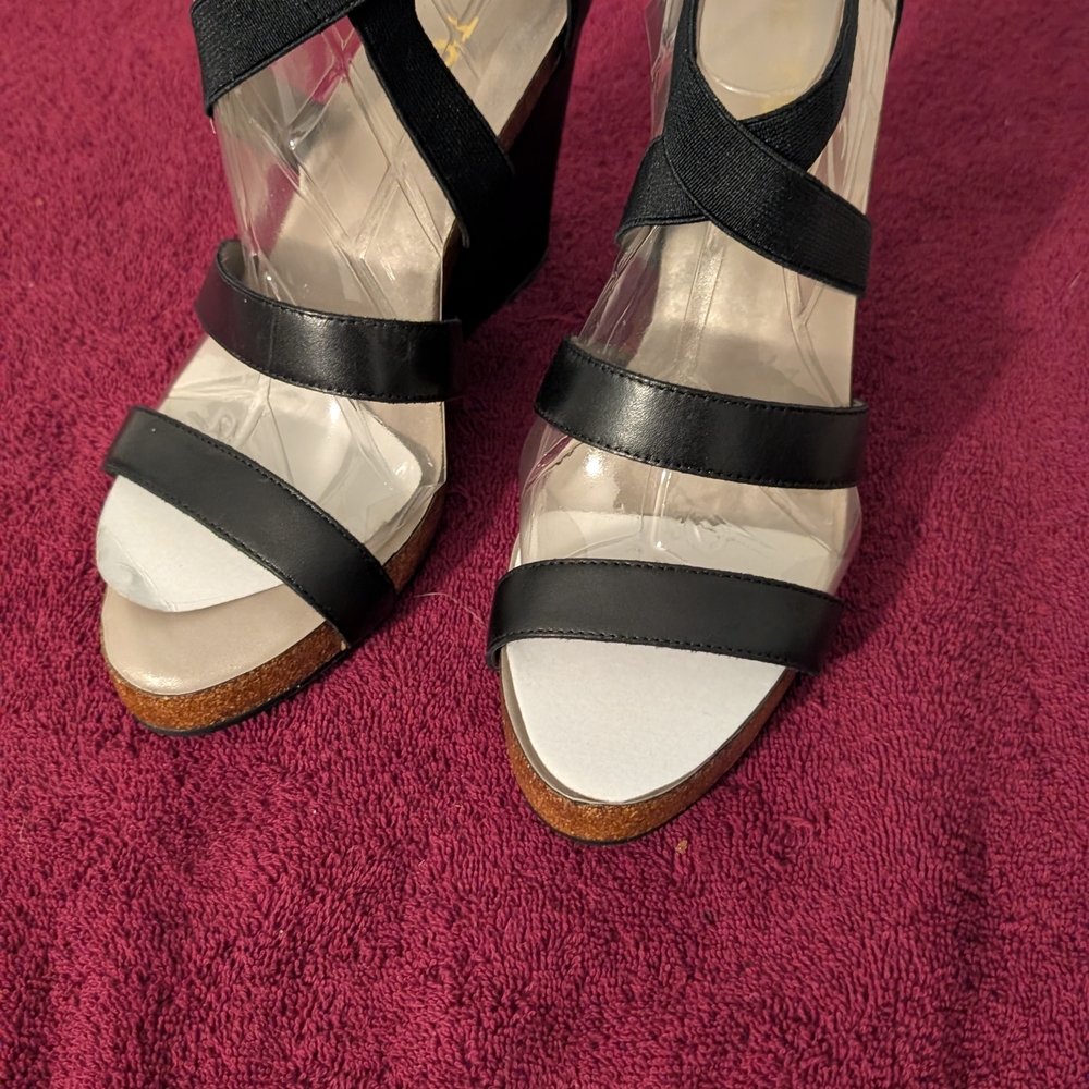 Me Too Black Strappy Wedges